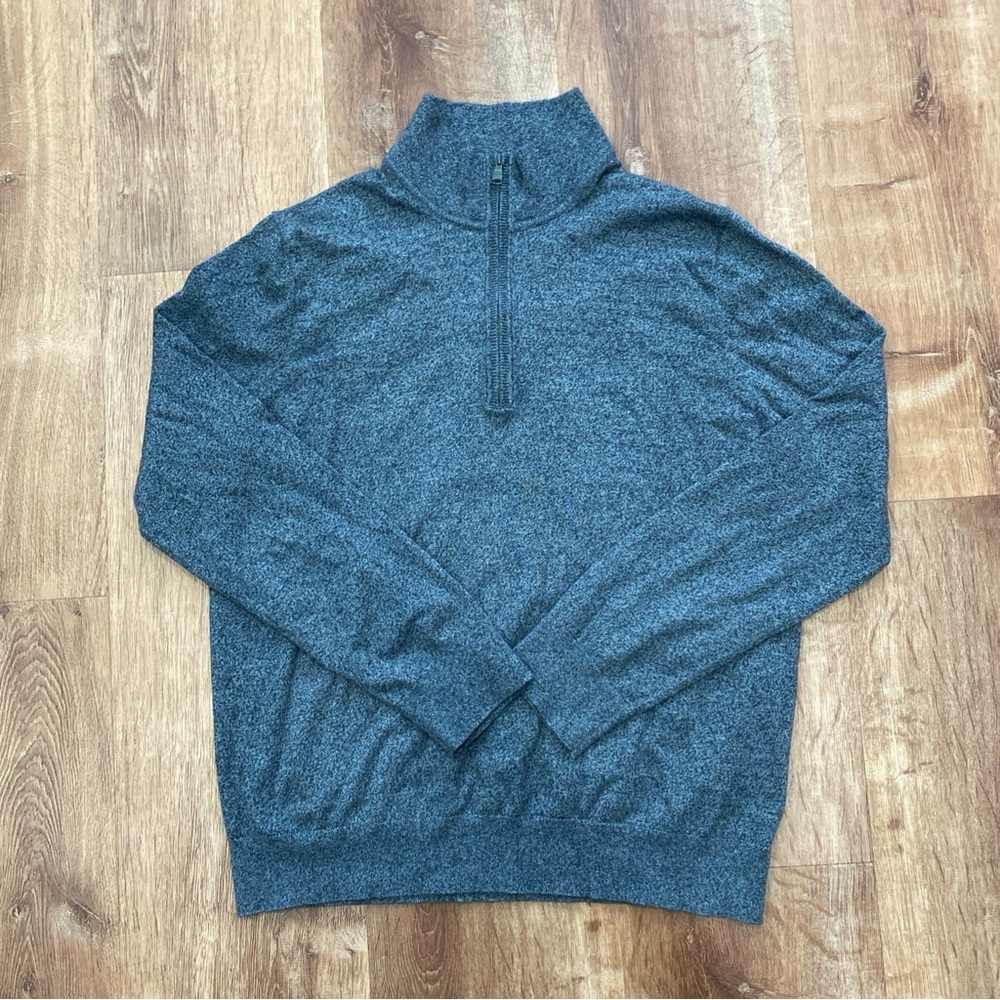 Banana Republic Mens Large 1/4 Zip Sweater Gray Pima Cotton Cashmere Pullover
